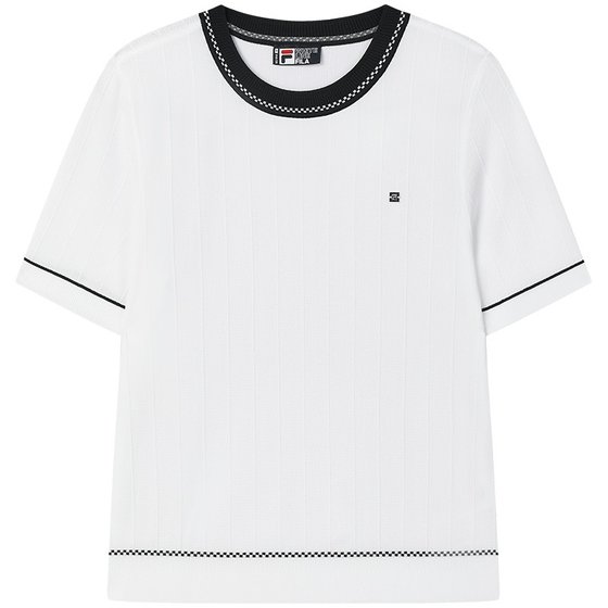 FILA official women's knitted sweater 2025 summer new fashion casual simple basic sports short-sleeved top