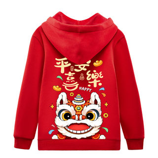 醒狮头纯棉红色卫衣男女童装亲子装情侣装大码加绒一家三四口帽衫
