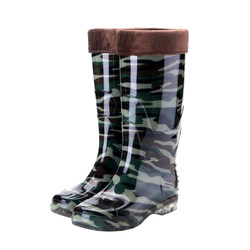 Warm mid-high rain boots for men, wear-resistant work water boots, short overshoes, low-top tendon soles, non-slip plastic cotton shoes
