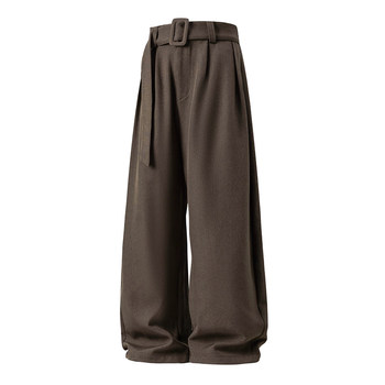 Relaxed old money style belted linen pattern scimitar trousers
