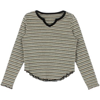 utouto Big Ear Elephant Girls Striped Contrast Color Collar Bottoming Shirt 2024 Spring New Baby Girls Personalized Top