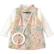 Girls cheongsam dress winter 2024 foreign-style childrens national style princess skirt one-year-old baby dress autumn and winter