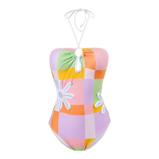 Aystudio Women's One-Piece Swimsuit, Sexy and Hot, with Cut-Out Halter Neck, Small Bust, Push-Up, Tummy-Covering, Slimming, Suitable for Vacation and Hot Springs