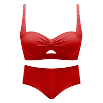Red underwear wedding bride female small breasts push up to show the size of the secondary breasts half cup traceless animal year set passionate cat