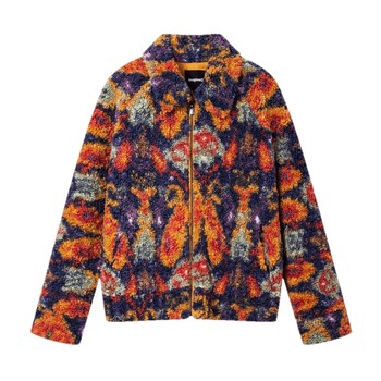 Desigual celebrity style faux shearling loose printed lapel women's jacket