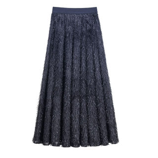 2024 autumn high waisted slim women's skirt with fringed long skirt