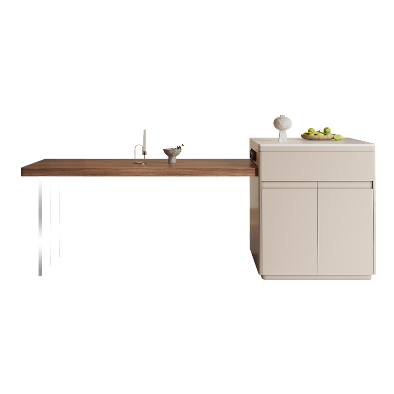 Island table dining table integrated home retractable acrylic walnut color solid wood suspended mid-to-high-end retro restaurant collapse