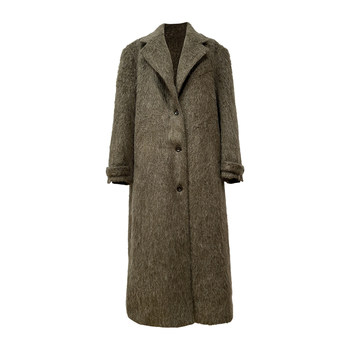 KeepBlue|罗勒清晨 复古苔藓绿绵羊毛大衣女呢子厚外套长款含羊驼