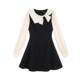 French Hepburn style fake two piece black dress for women