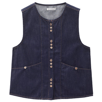 ເສື້ອຢືດ denim ຄໍ giordano ທີ່ມີປຸ່ມດອກໄມ້