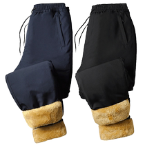 Winter Dads Lambswool Pants Mens Velvet Thickened Middle-aged and Old Mens Elastic Casual Cotton Pants for the Elderly