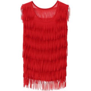 2022夏季短款洋气小衫流苏无袖时尚背心外穿甜美女雪纺衫上衣高腰