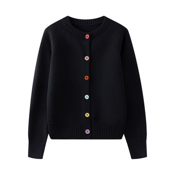 100% cotton colorful buttoned black crew neck sweater