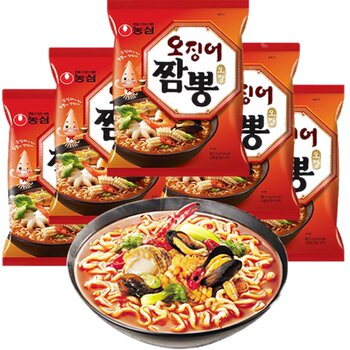 Korean Imported Nongshim Seafood Squid Noodles Spicy Instant Noodles 124g*5 Korean Cuisine Korean Drama Instant Noodles Bagged