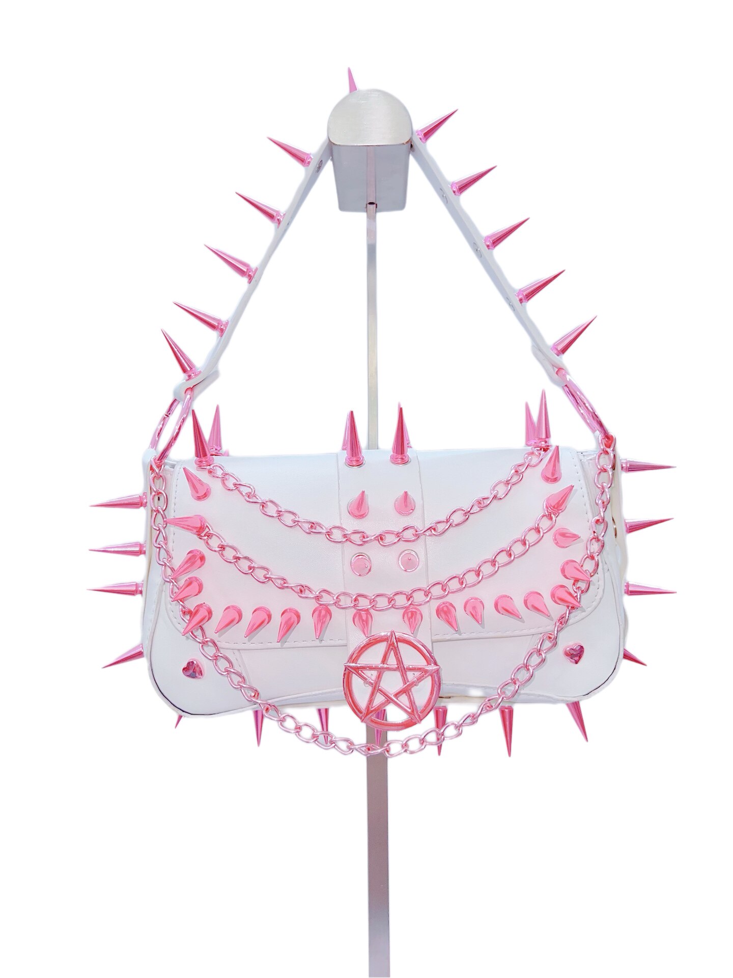 GR Original Pink Punk Style Shoulder Bag Women's Chain Bag with Rivets and Five-Pointed Star Decoration, Sweet and Unique Women's Bag
