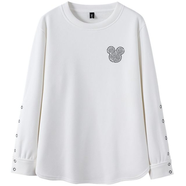 Western style large size loose slimming long-sleeved pure cotton sweatshirt