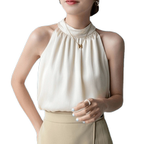 French halterneck silk camisole feminine and chic cut-shoulder off-shoulder sleeveless top elegant suit inside