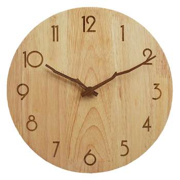 Nordic solid wood living room home wall clock silent without punching