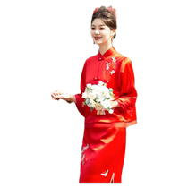 Wan Ruyi new Chinese style red cheongsam engagement wedding toast suit back door suit temperament spring high-end sense for women