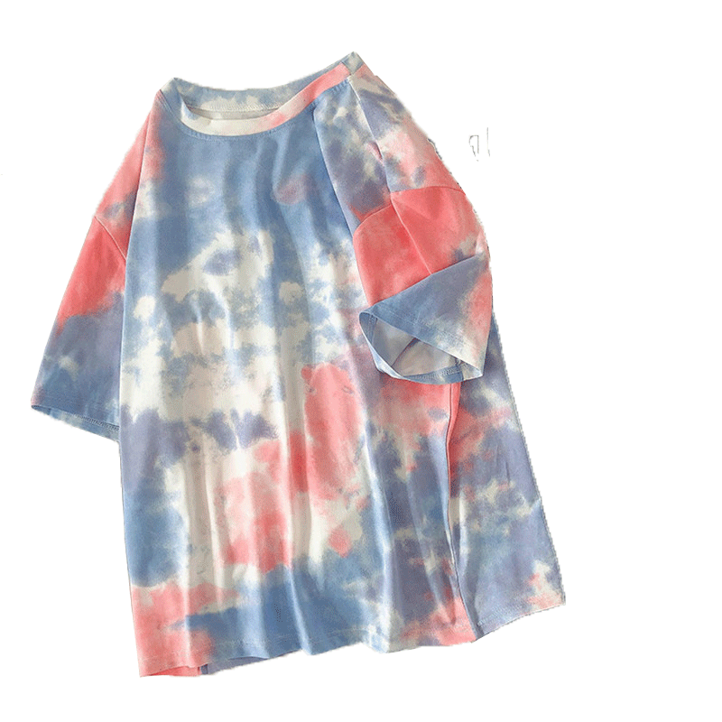 扎染短袖t恤女学生韩版宽松原宿bf风夏季2020新款ins半袖上衣服潮
