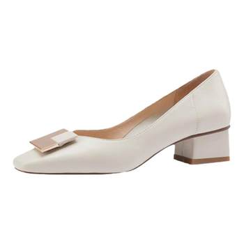 ເກີບຜູ້ຍິງ TATA LORY ໃຫມ່ແບບເກົາຫຼີຍິງ Mary Jane retro leather square buckle shallow low heel thick heel shoes