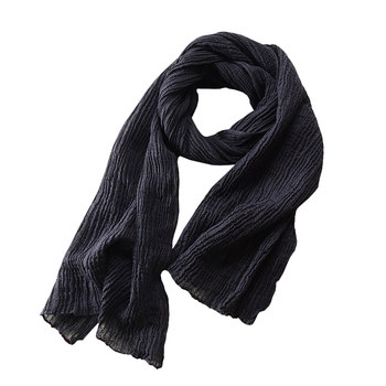 High-End Linen Men's Scarf, Artistic Pleated, Extra-Long Black Men's Scarf, Autumn and Winter Fashion, Trendy Scarf for Middle-Aged and Elderly Men