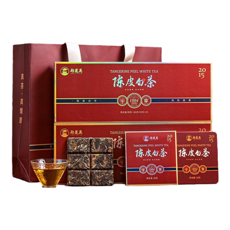 鄭蓮英白茶茶葉福鼎陳皮白茶葉禮盒裝貢眉陳皮白茶小方片鐵盒禮盒裝-淘