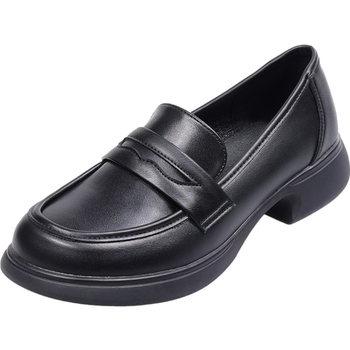 Black thick-soled small leather shoes with deep mouth commuting loafers