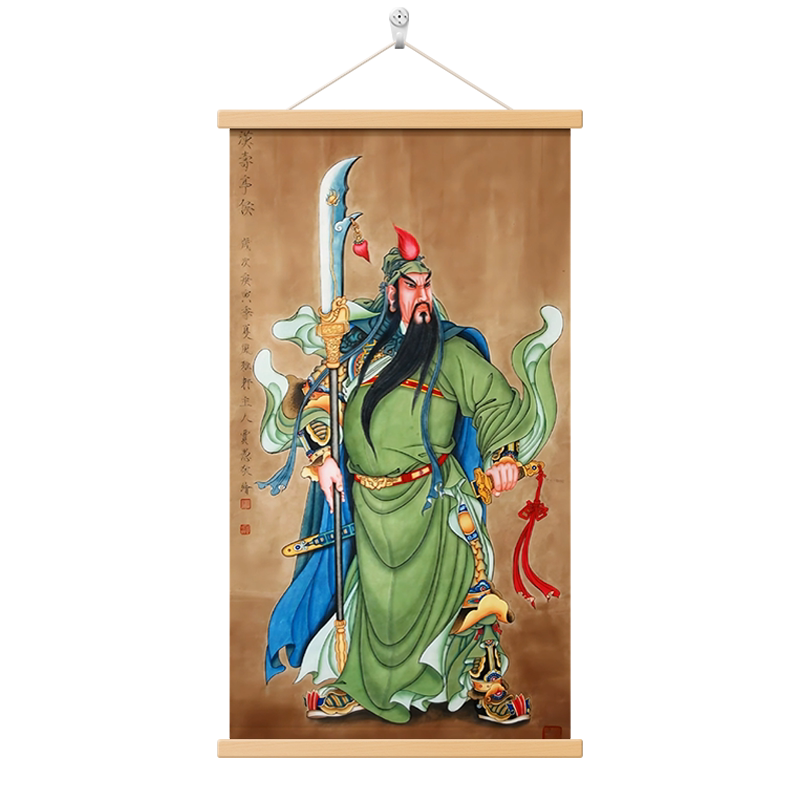 任伯年绿袍关公像 中国画 掛け軸 水墨画 和室 玄関 茶室 壁掛け 美術品