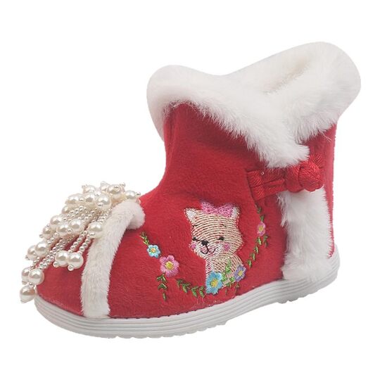 Girls' velvet Hanfu shoes winter children's embroidered shoes