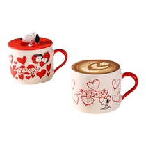 Snoopy mug ceramic cup with lid for girls cute cartoon water cup office creative coffee cup 3178