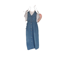 Maternity summer dress 2024 new style belly-covering loose two-piece set fashionable breasted denim suspender skirt for women