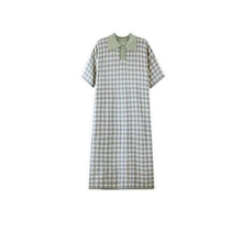 Maternity T-shirt dress short-sleeved loose POLO collar retro plaid skirt mid-length thin summer dress 2024 new style