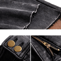 Smoky gray skinny jeans for women in autumn and winter plus velvet new high-waisted four-way stretch slim pencil pants slim-fitting pants