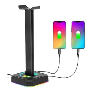 沃耳G2多功能头戴式耳机支架RGB氛围灯手机充电竞展示架USB分线器