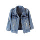 New style slim fit ripped three-quarter sleeve denim jacket