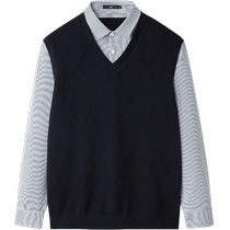 HLA Hailan House fake two-piece sweater 24 autumn new double collar design jacquard texture warm sweater for men