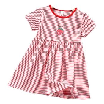 ຊຸດເດັກນ້ອຍ Summer Thin Girls T-Shirt Baby Striped Style Stretch 3 Children's Cotton Short Sleeve Princess Dress