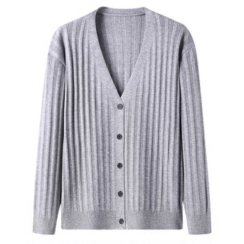 Hengyuanxiang autumn men's v-neck button knitted cardigan minimalist style casual versatile sweater trendy jacket for middle-aged and elderly people