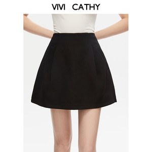 VIVICATHY2026春新款简约百搭女白色压褶设计感西装短裙蓬蓬短裙