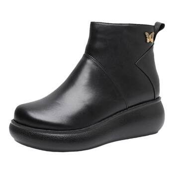 Mid-calf warm pure wool comfortable plus fleece round toe short boots