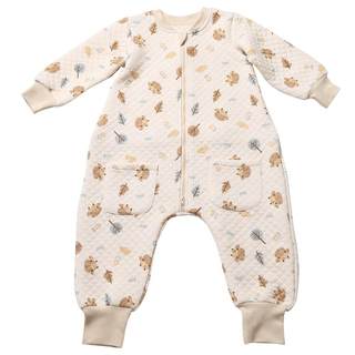 Children's one-piece pajamas pure cotton thickened three-layer quilted