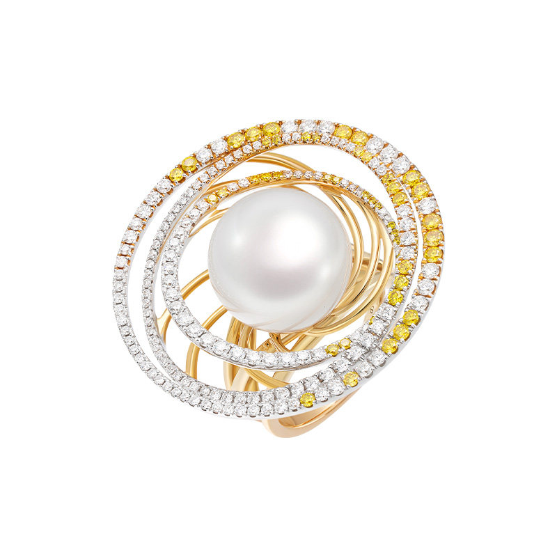 LynnHaven SKY Star Track 18K Gold Australian White Seawater Pearl Ring Diamond Hand Accessories Light Luxury Gift