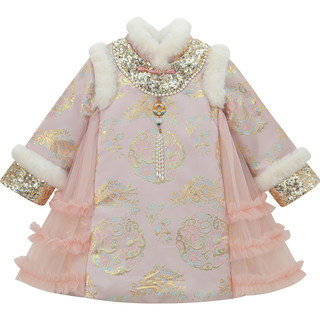 女童中国风旗袍裙冬装2025新款洋气儿童唐装拜年服女孩新年公主裙