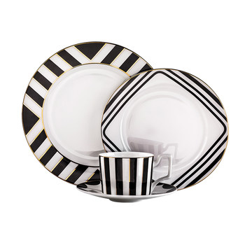 Nordic light luxury black and white gold-edged western food steak plate