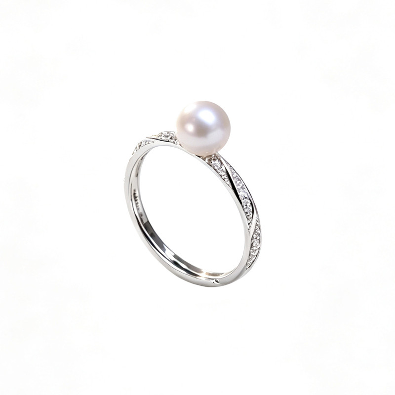 Xiwen natural freshwater 6-7mm round white pearl ring S925 silver simple and fashionable ring opening