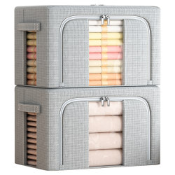 Real 3-pack Clothes Storage Box Fabric Clothes Wardrobe Household Organizing Box Folding Storage Basket Artifact Box