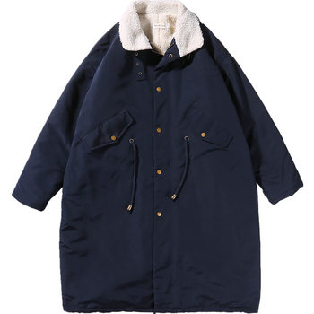 ເສື້ອຢືດຜ້າຝ້າຍຜູ້ຊາຍລະດູຫນາວແບບເກົາຫຼີວ່າງເປືອກຫນາຫນາກາງຫົວເຂົ່າຍາວຝ້າຍ jacket 2023 ຄູ່ຜົວເມຍໃຫມ່ workwear ເສື້ອຂົນຝ້າຍແນວໂນ້ມ