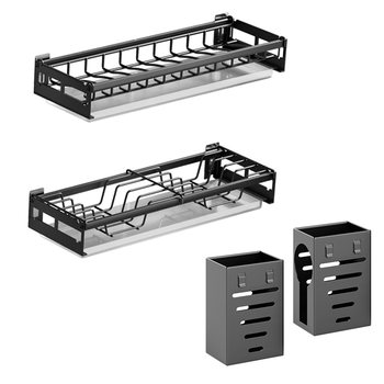 Kitchen dish storage rack without punching wall-mounted