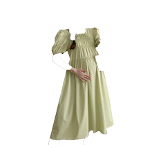 Maternity dress womens summer fashion foreign style age-reducing temperament French slimming puff sleeves round neck loose long skirt